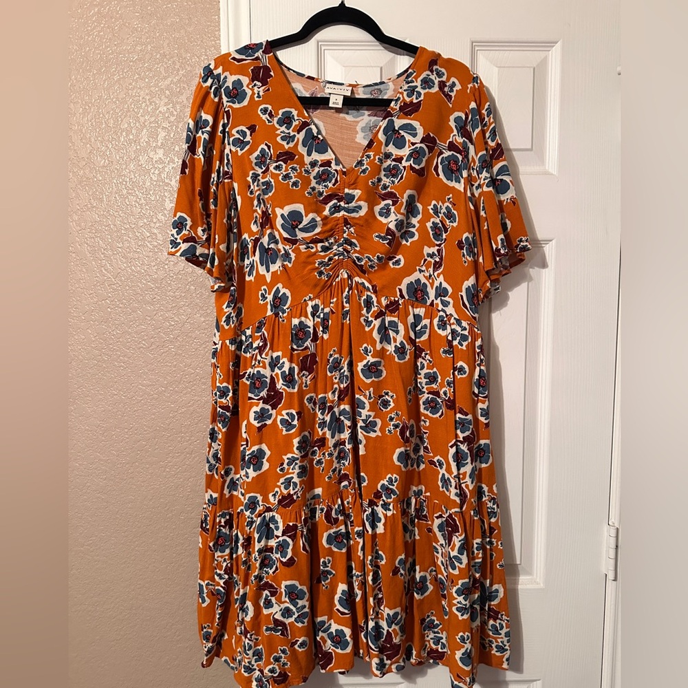 Ava & Viv Orange Floral Midi Dress